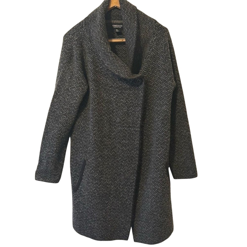 Jones New York Chevron Knit Sweater Womens‎ Large Black Gray Shawl Neck Winter